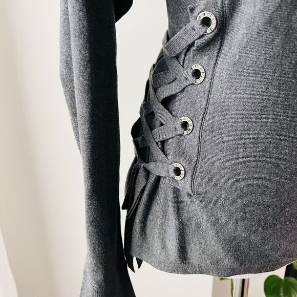 INC International Concepts Charcoal Gray Laceup Sides Soft Stretchy Blouse Large - Picture 5 of 8